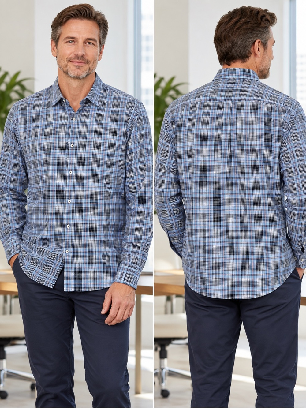 Peter Millar Mens Large 100% Cotton Blue Plaid Button Down Long Sleeve Shirt